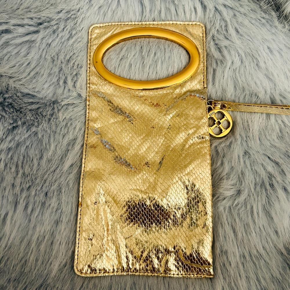 Gold Metallic Clutch with Handle